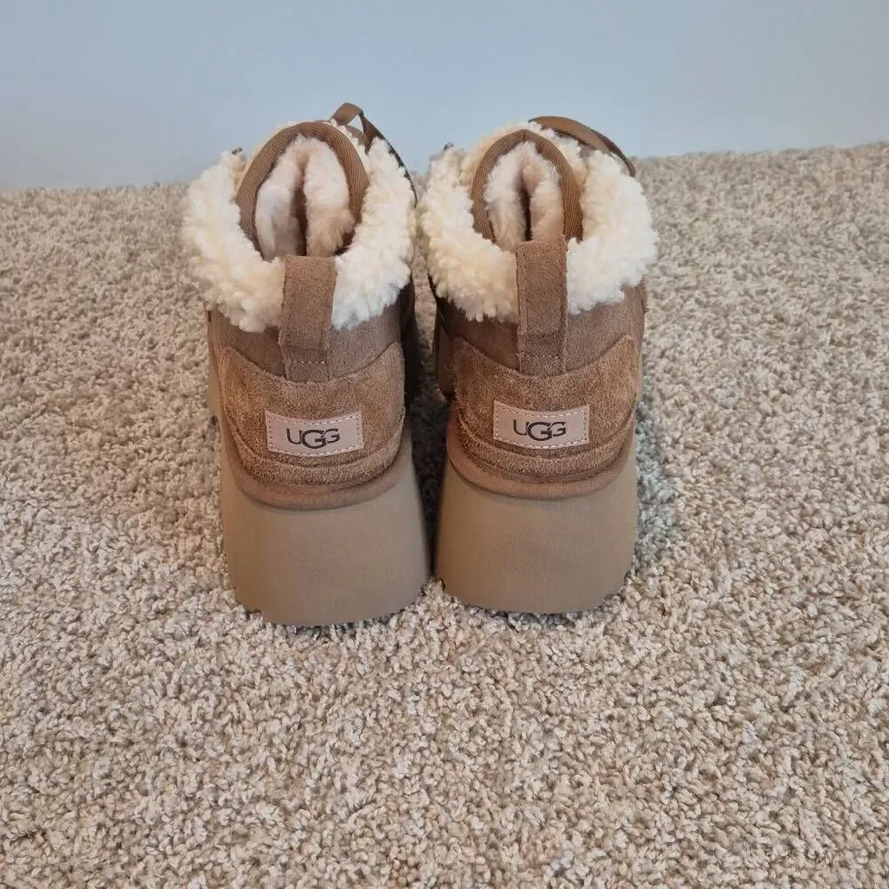 UGG CLASSIC PLATFORM CHESTNUT SUEDE ANKLE BOOTS SHOE SIZE 9